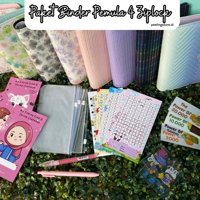 

4 Ziplock Paket binder jelly nabung a6/ binder keuangan murah / binder a6 / binder sequin binder