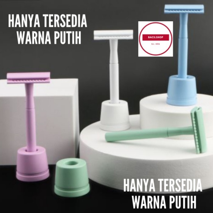 White Razor Set With Stand Pisau Cukur Warna Putih Nordic