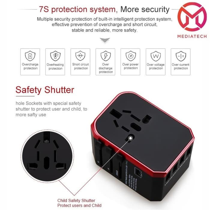 Mediatech Universal Travel Adaptor MT- 805 Free Pouch Exlusive / Universal Travel Adapter