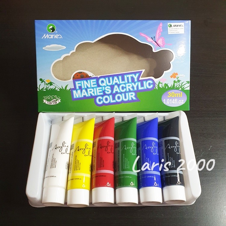 

Cat Akrilik Set 6 / Acrylic Paint Set Maries 30 ml Warna Dasar