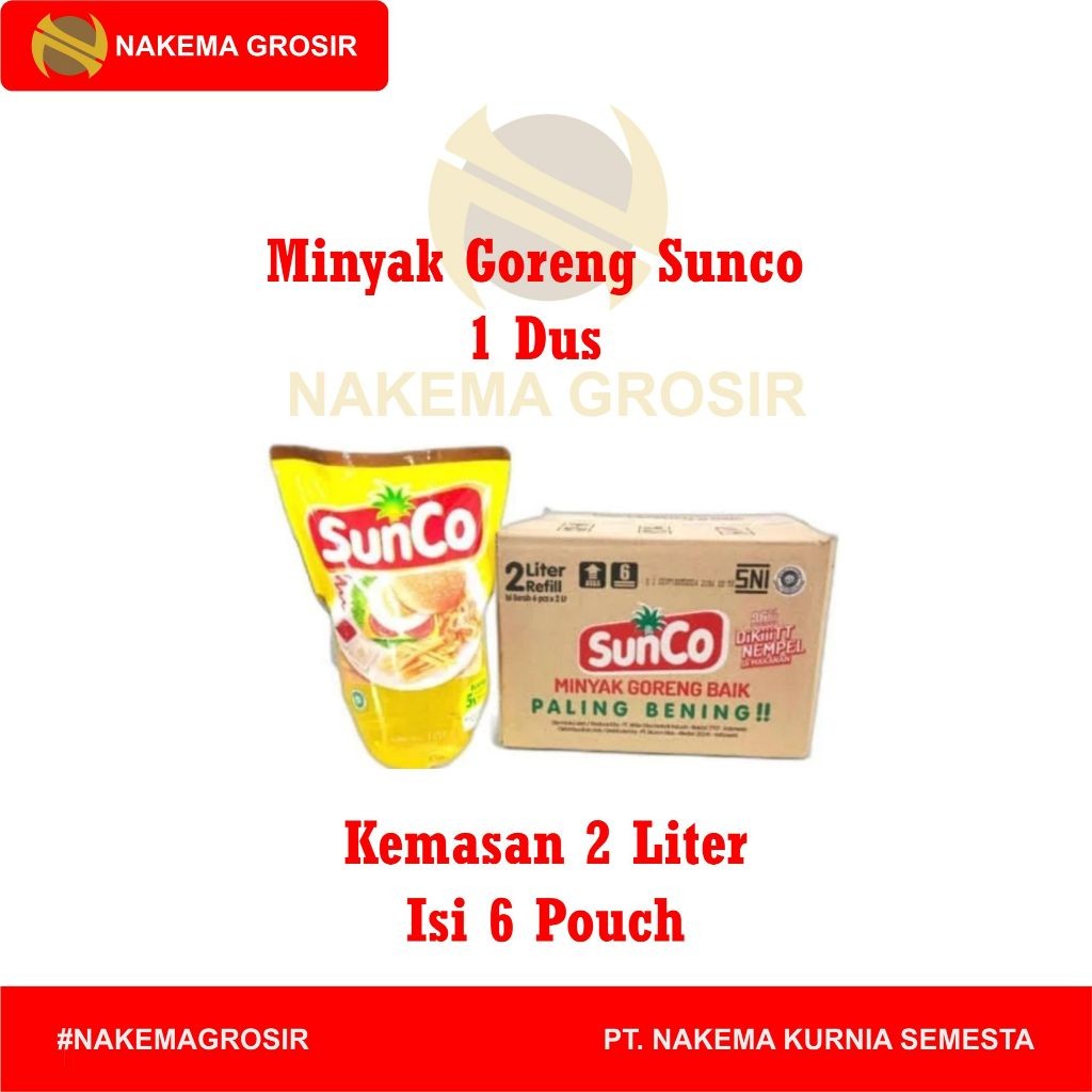 

MINYAK GORENG SUNCO 1 DUS KEMASAN 2 LITER - ISI 6 POUCH