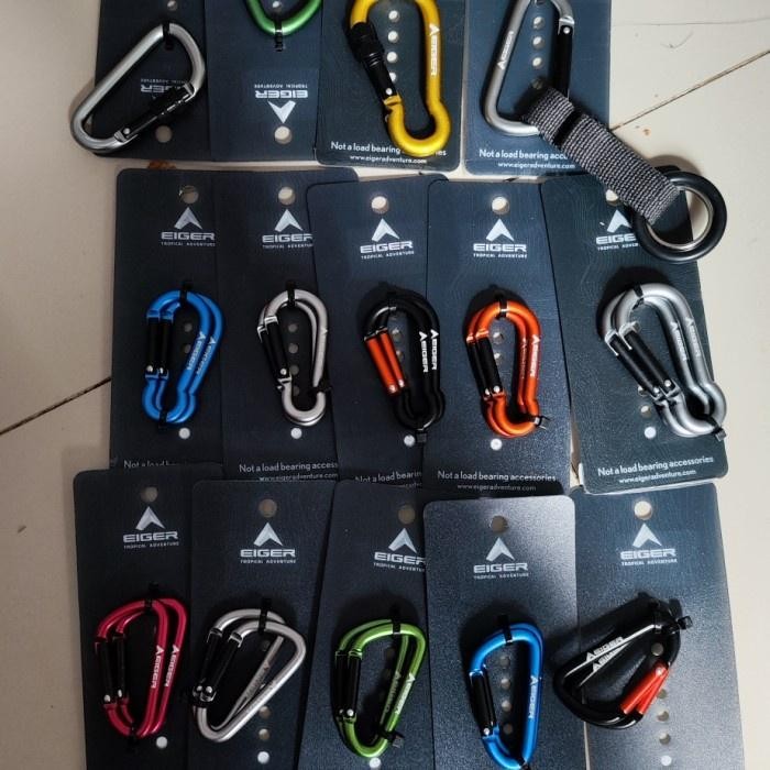 PREMIUM EIGER ORIGINAL CARABINER D PEAR SHAPE WSCREW WSTRAP COMPASS BOTOL 5MM 6MM 7MM 8MM ETHNIC