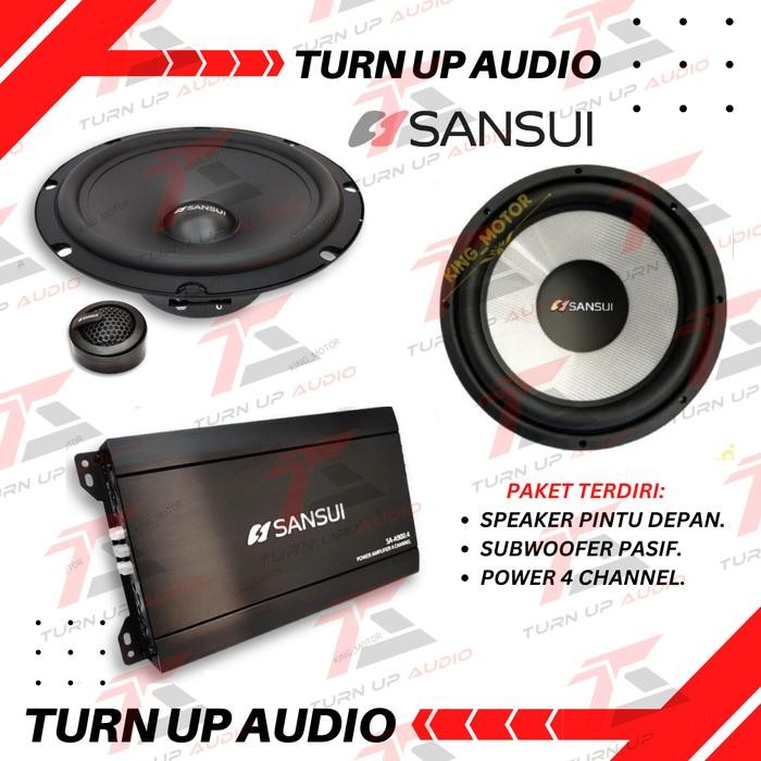 PREMIUM Paket audio mobil SANSUI daily use terbaik subwoofer power 4ch split