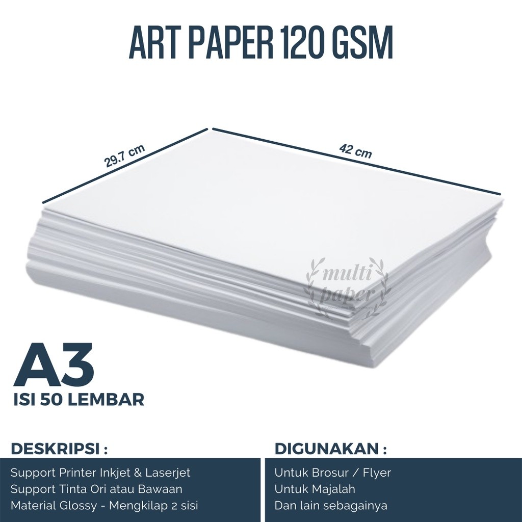 

Kertas Art Paper A3 120 gsm isi 50 lembar / Kertas Art Paper 120 gsm A3