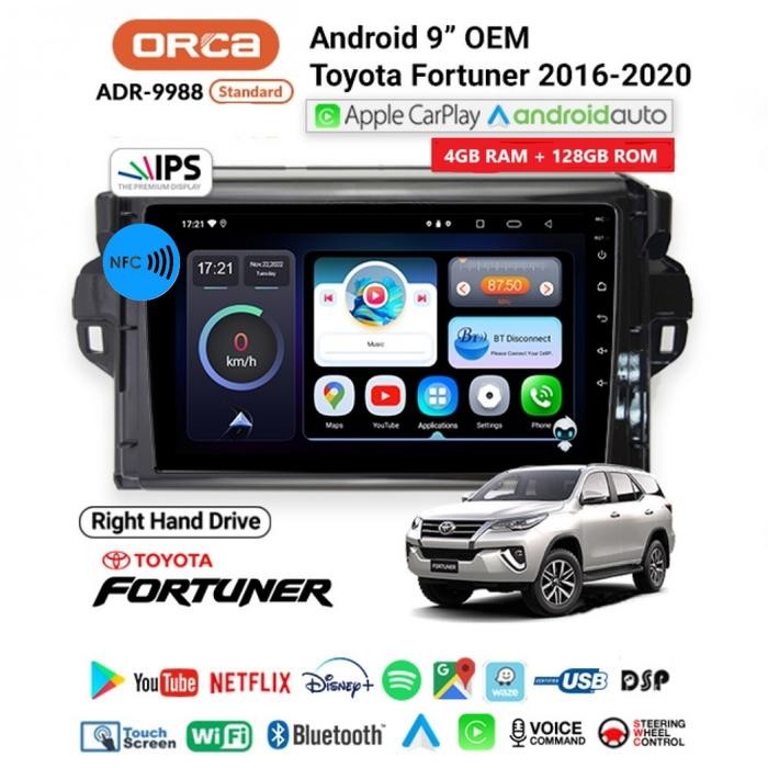 Head Unit Android FORTUNER VRZ 2016-2021 ORCA 9988 Standard Carplay