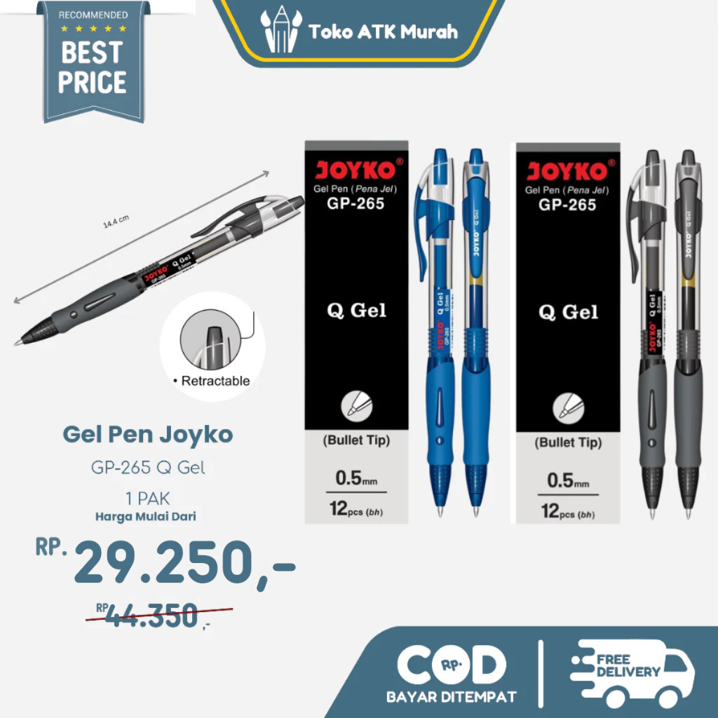

1 PAK / 12 PCS Ballpoint Gel Pen Joyko GP-265 Q Gel WE!!!