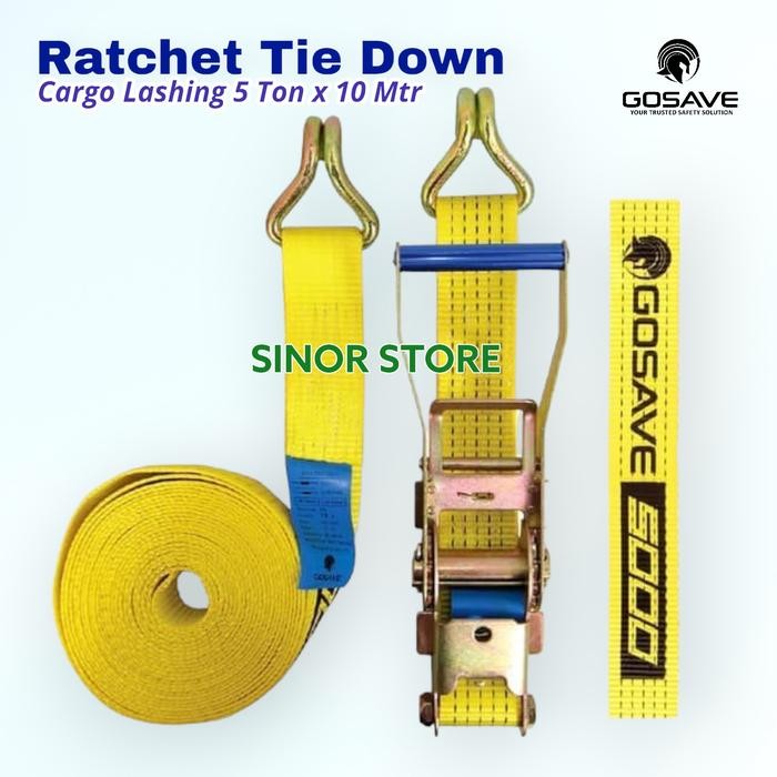 

Terlaris Cargo Lashing Gosave 5Ton X 10M Belt Rachet Tie Tali Pengikat