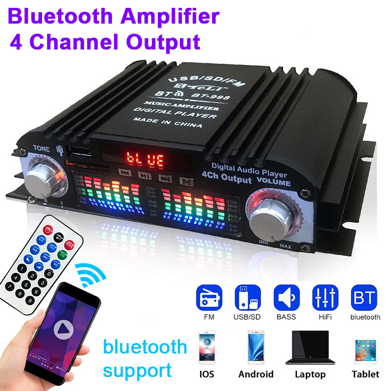 12V 4 Channel Bluetooth Car Amplifier Subwoofer Audio Amplifier Stereo Audio Box 4 Voice Channel Aud