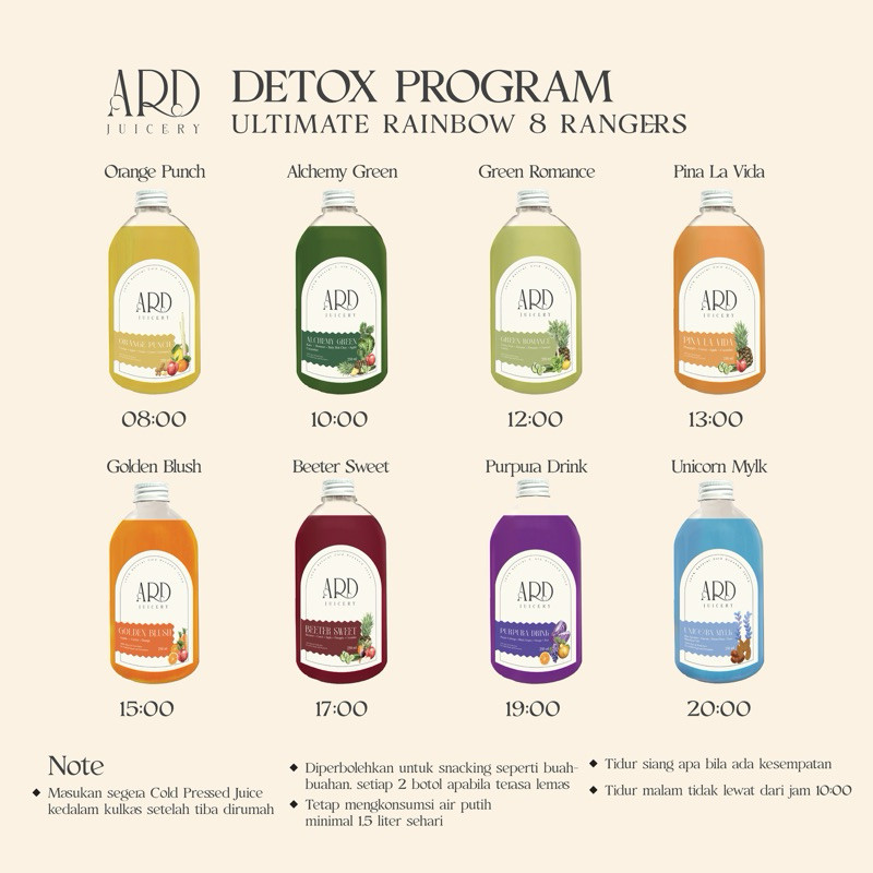 

WHYN!! Paket Detox Ultimate Rainbow #DelapanRanger 8pcs 250ml 100% natural cold pressed juice by ARD