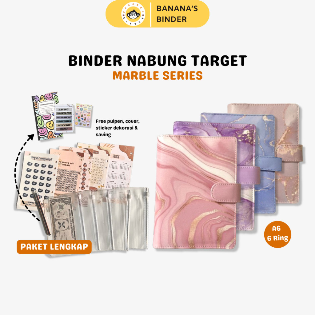 

Binder Nabung Marble A6 Free Pulpen Nama Paket Kombo Warna Polos Special A6 6 Ring WE!!