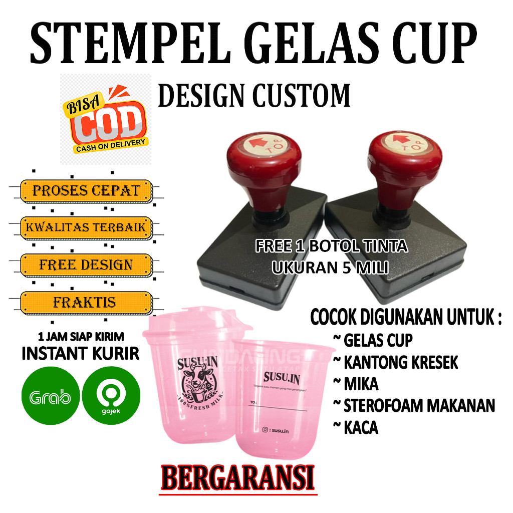 

Stempel Gelas Cup / Plastik / Sterofoam / Mika / Custom Free Tinta 5 Ml WE!!