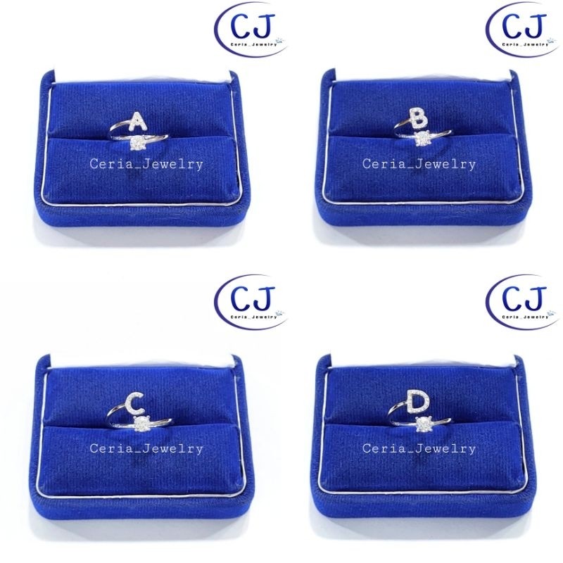 Cincin Perak Asli Silver Wanita 925 Lapis Emas Putih Asli Model Nagita, Cincin Huruf Alfabet Inisial