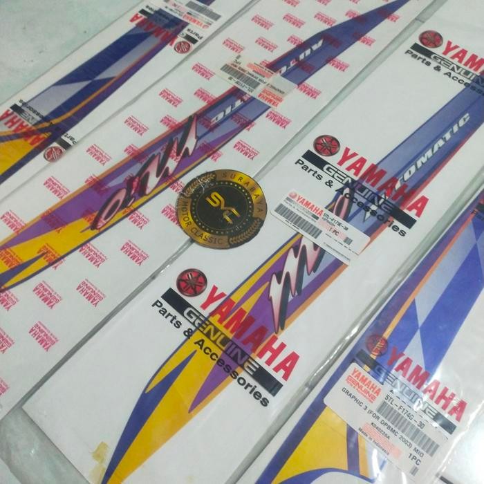STICKER STRIPING GRAPHIC BODY KANAN KIRI YAMAHA MIO SPORTY BIRU 2003 ORI YGP