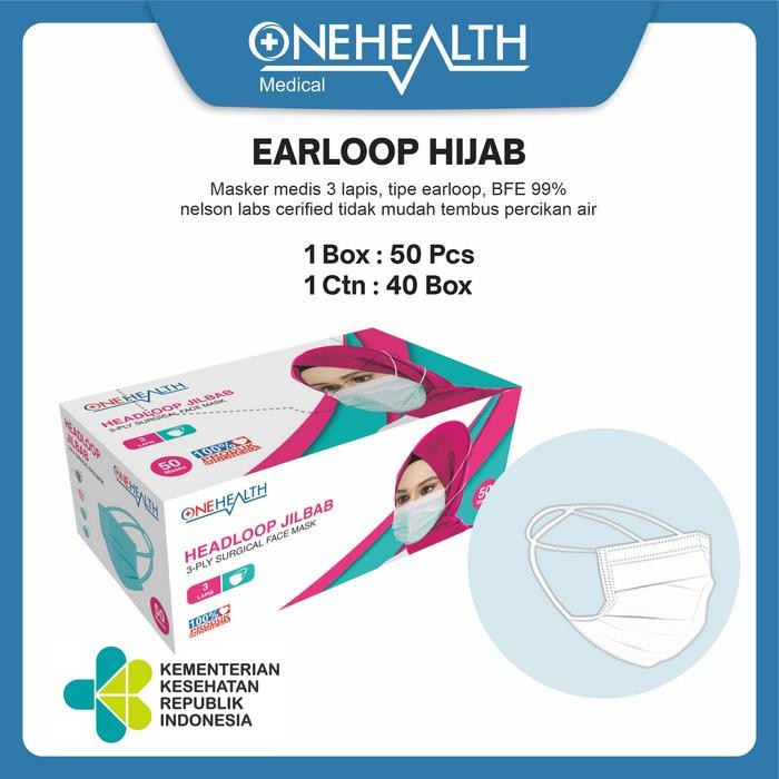

Terlaris Masker Medis Onehealth Hijab / Jilbab 3-Ply Surgical Face Mask