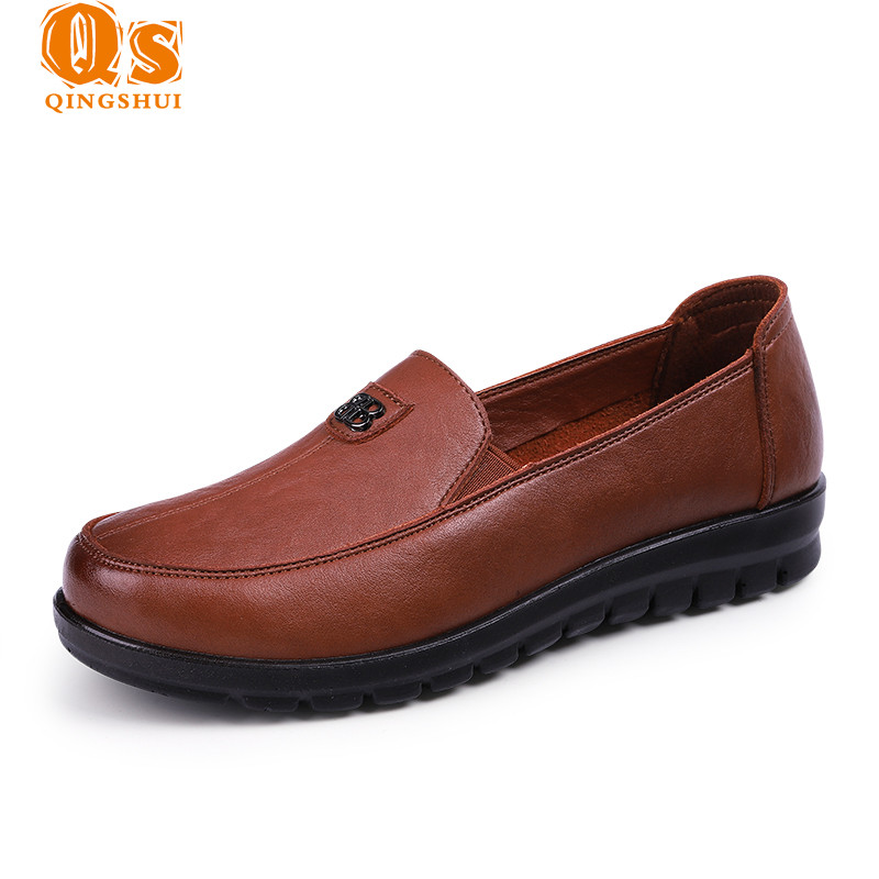 QINGSHUI SEPATU WANITA FLAT LOAFER KULIT KASUAL FASHION WANITA SEPATU KERJA NYAMAN