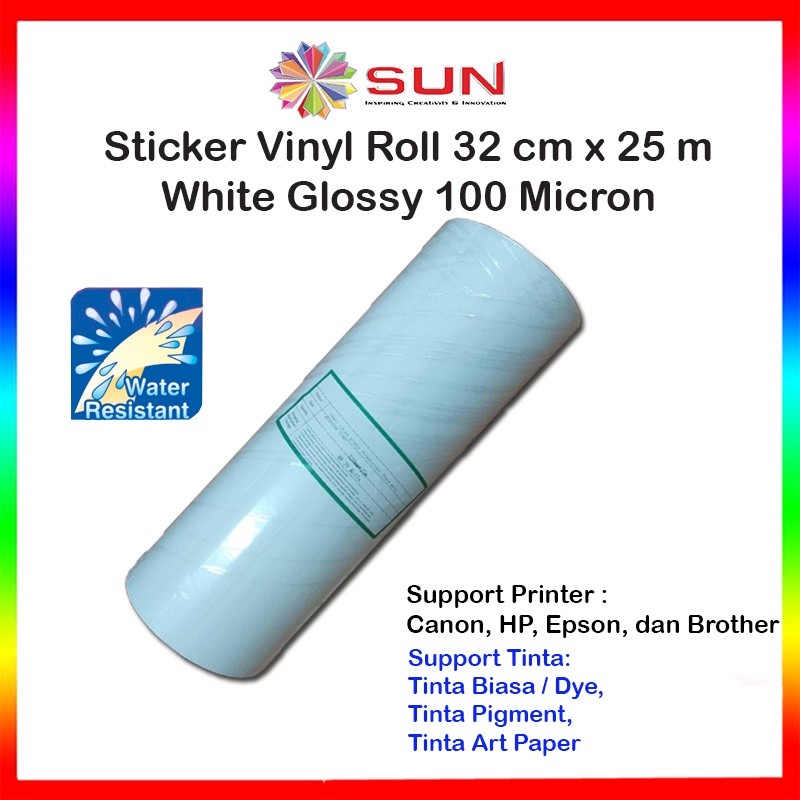

SUN Sticker Vinyl Roll Inkjet A3+ 32 cm x 25m / A4 21cm x 25m / A6 11cm x 25m 100 micron Matte,