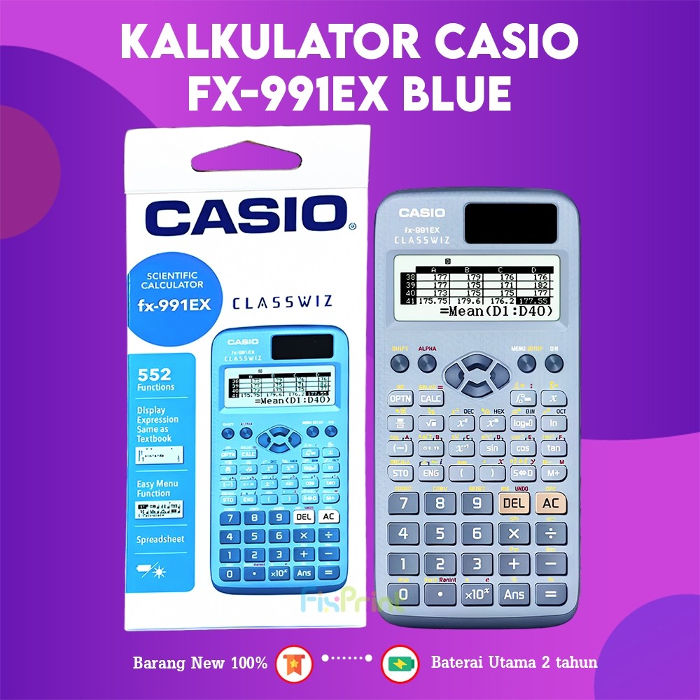 

Kalkulator Casio FX-991EX Blue Pink Hitam Black, Calculator Scientific Kalkulator Ilmiah Standar