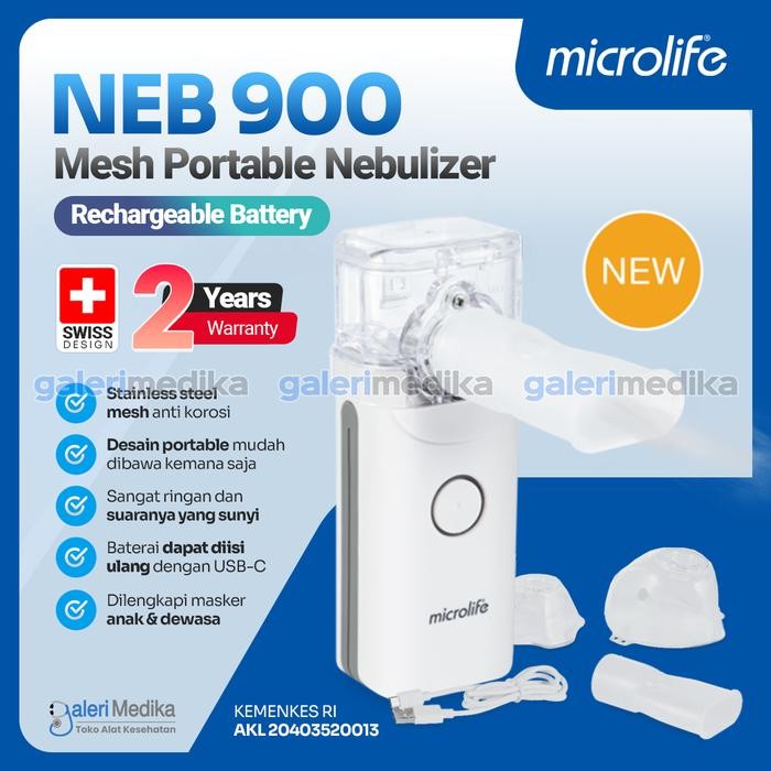 Portable Mesh Nebulizer Microlife NEB 900 / NEB900 - Nebuliser Alat Uap Recharge Asma Original Grati