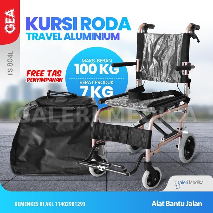 Kursi Roda Travel GEA FS804L / FS 804 L / FS804L FREE Tas Jinjing - Kursi Roda Traveling Bisa Lipat 