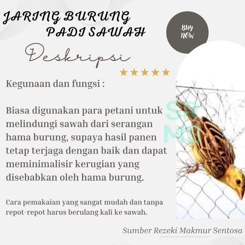 Flowersbloom Jaring Burung Padi Sawah 2 Inch 5X90 Meter / Jaring Padi Sawah 2 Inch / Jaring Burung