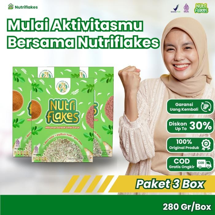 

JTTOP" NUTRIFLAKES SEREAL UMBI GARUT BANTU MEREDAKAN MAAG & ASAM LAMBUNG PAKET 3 BOX