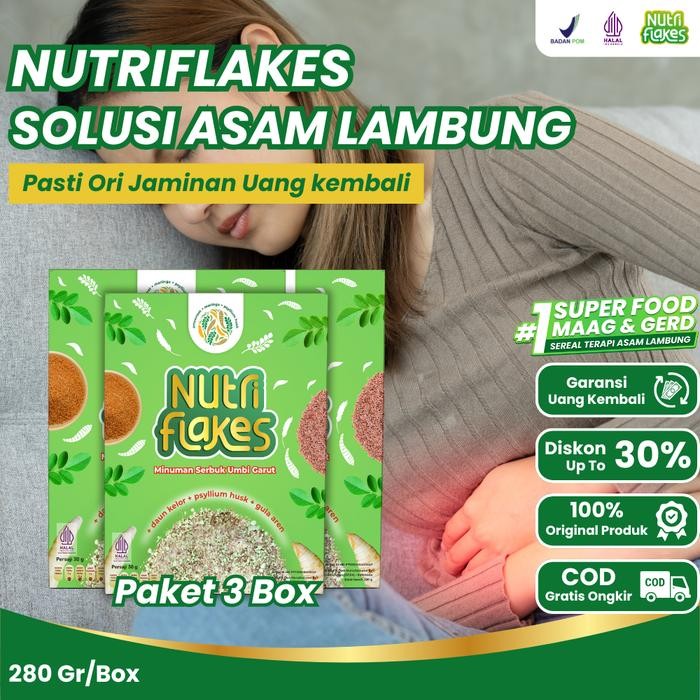 

JTTOP" NUTRIFLAKES SEREAL UMBI GARUT SOLUSI ASAM LAMBUNG DAN MAAG PAKET 3 BOX