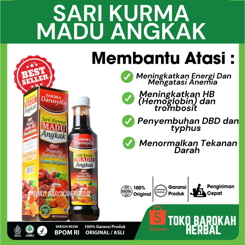 

DARUSYIFA - Sari Kurma Madu Angkak Plus Propolis Jambu Biji Daun Ubi Jalar 470gr Obat Typus Demam