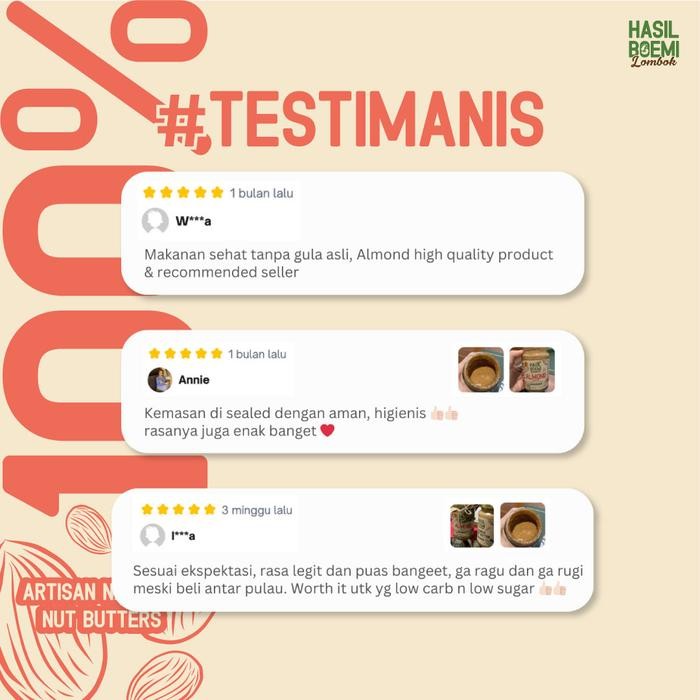 

JTTOP" PAKET ALMOND BUTTER & PEANUT BUTTER (ORGANIK) - SELAI KACANG ALMOND & SELAI KACANG TANAH