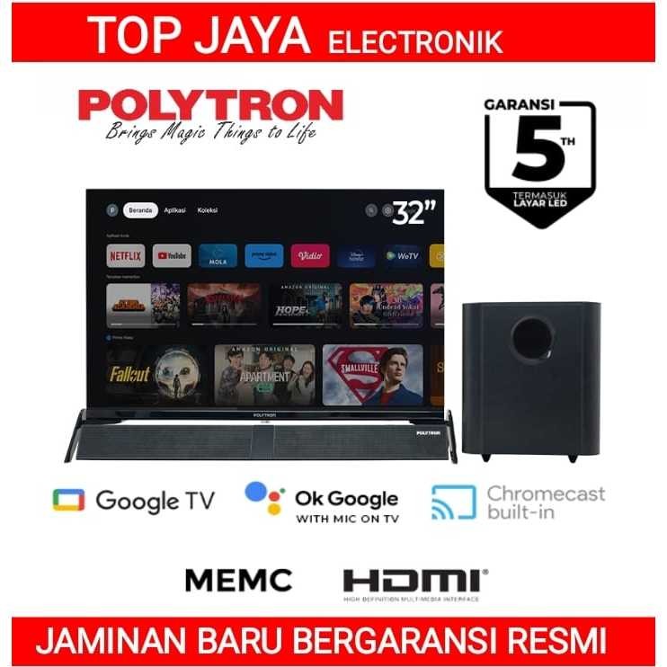 LED TV POLYTRON 32 INCH SMART GOOGLE TV/LED POLYTRON 32 INCH SOUNBAR GOOLE TV BARU BERGARANSI RESMI