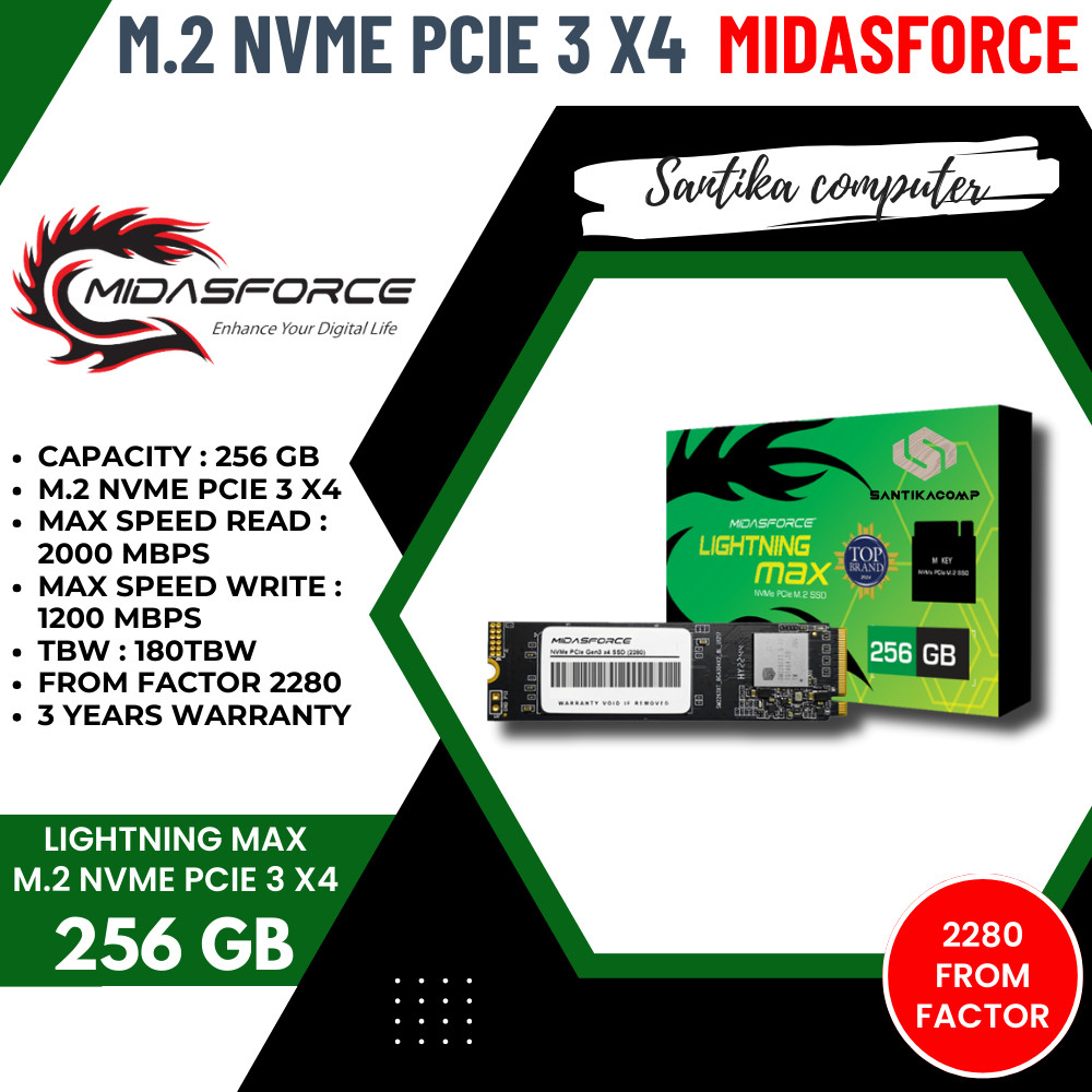 MD NVME 256GB MIDASFORCE M2 NVME 256 GB MIDAS PCIe Gen3 x4 SSD