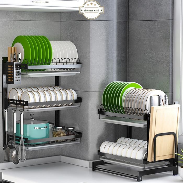Rak Piring Gantung Rak Dapur Rak Dinding Rak Besi Anti Karat Rak Penyimpanan Mangkuk