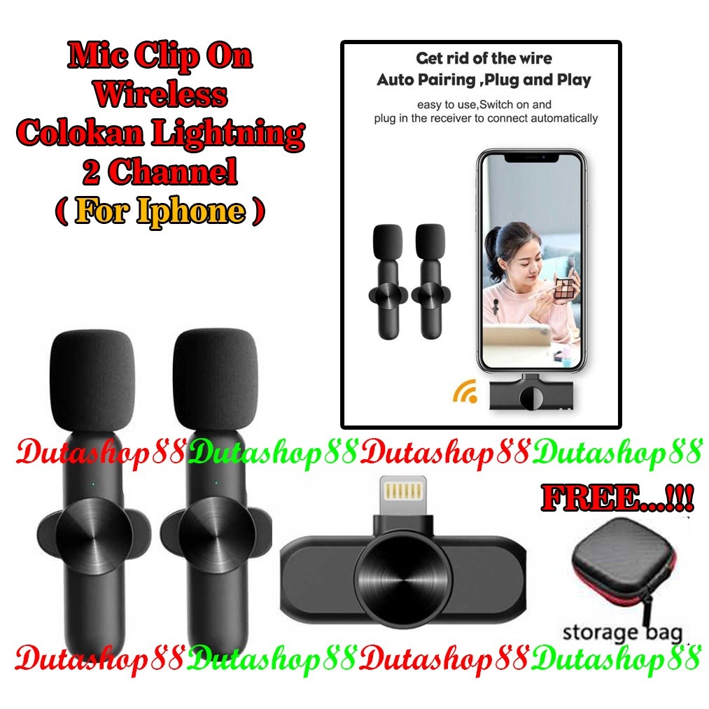 Microphone Wireless Mic USB Type-C & Lightning For Hp Android & Iphone