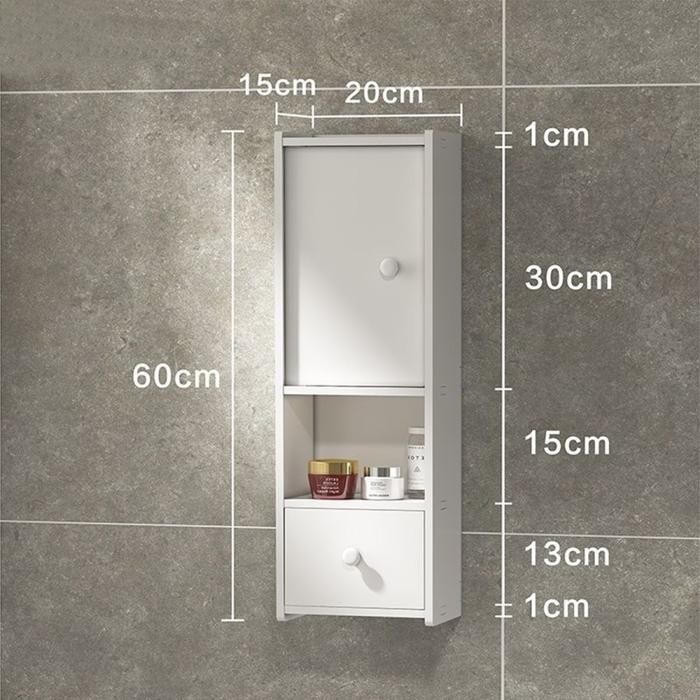 Lemari Dinding Tempel Minimalis Rak Kamar Mandi Shelf Tempat Alat Mandi Obat P3K Shampo Sabun