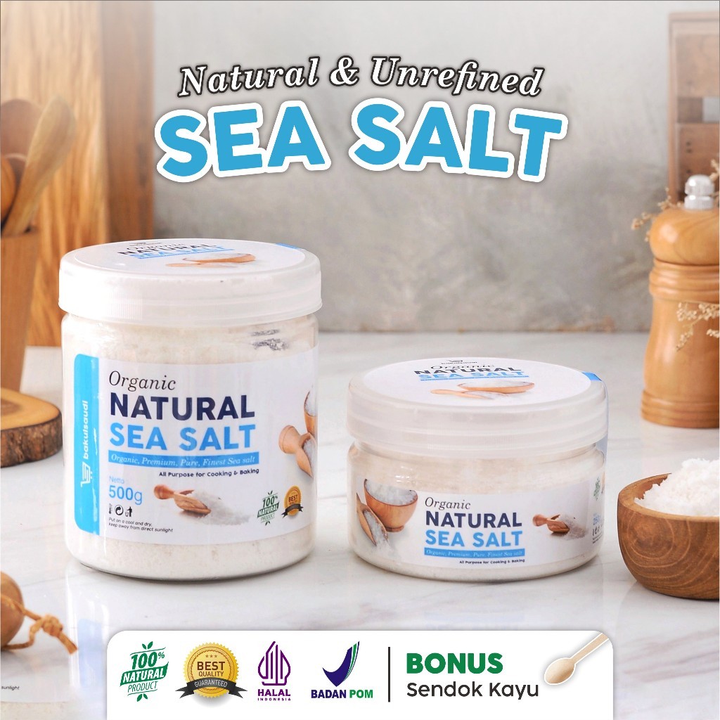 

Sea Salt Pure Organic Garam Laut Alami Premium Asli 100% / Seasalt Fine Grain non GMO Mpasi Halus