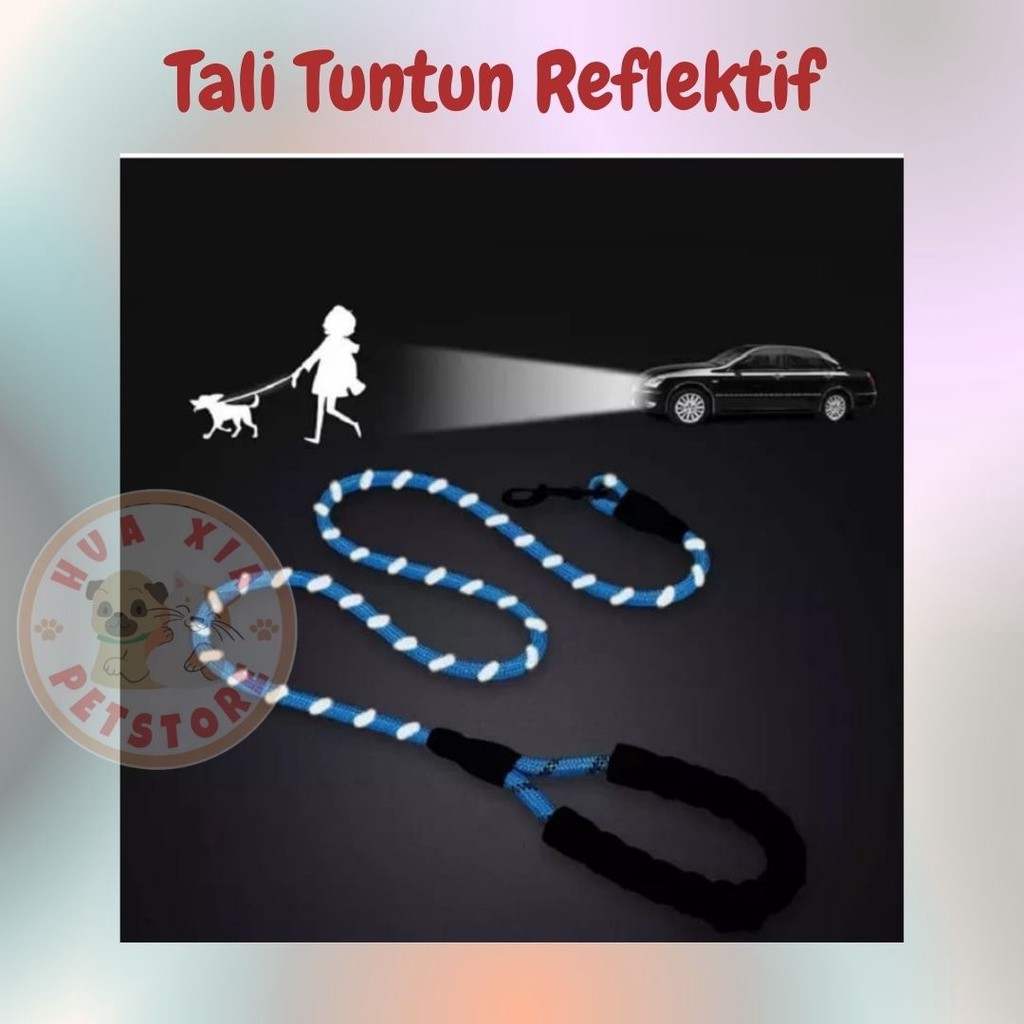 Tali Tuntun Anjing Besar Kuat Nylon Reflektif Glow