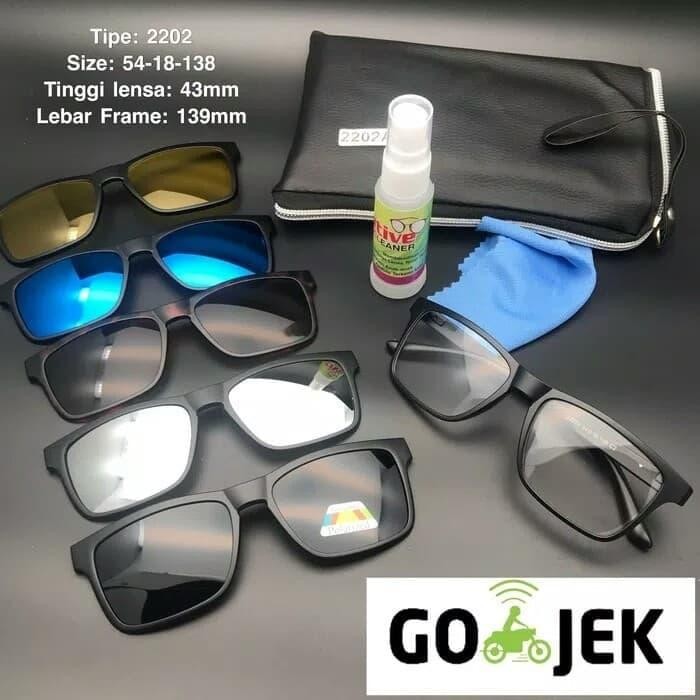 Paket Frame kacamata Clip on Klip on 5 lensa Magnet Free Lensa Minus
