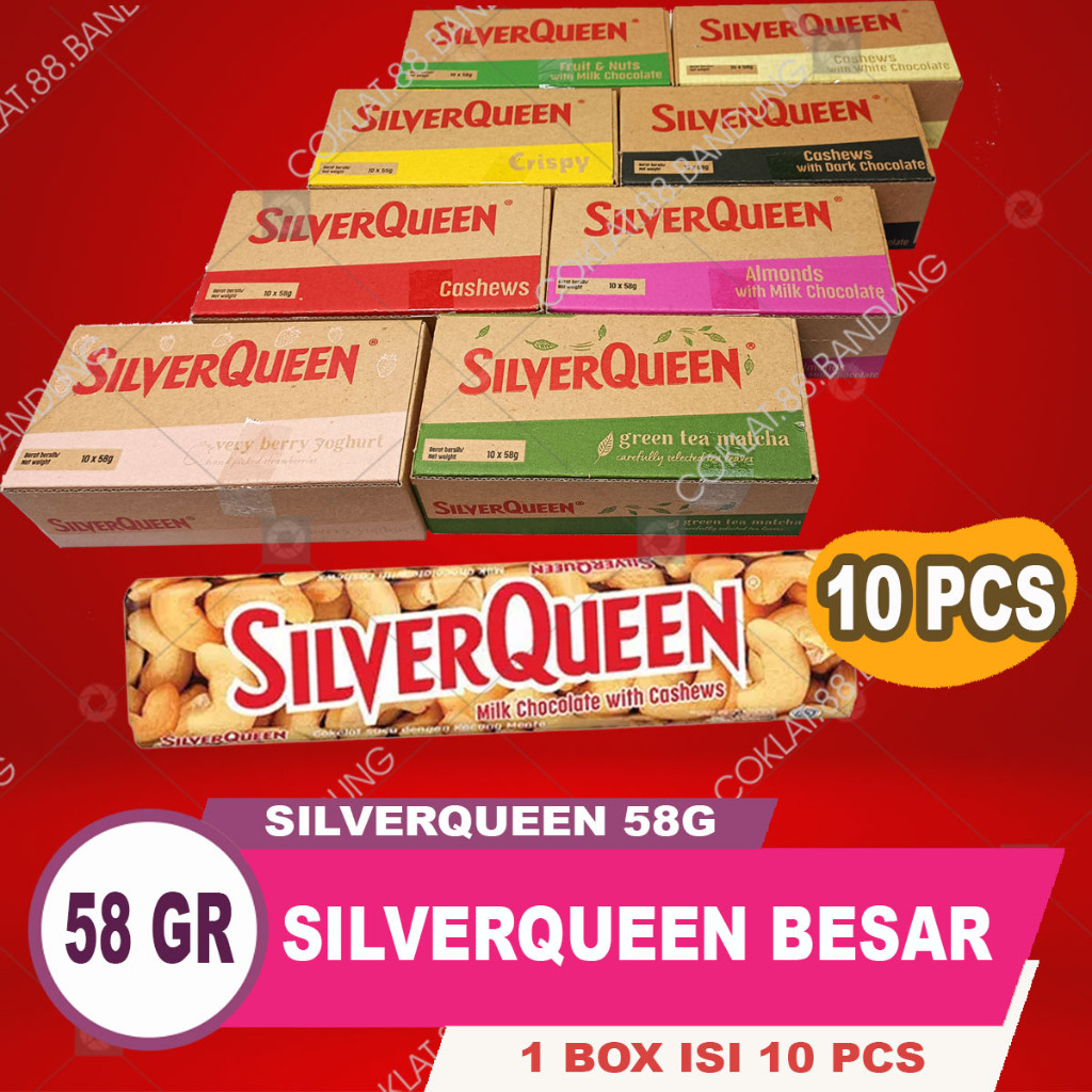 

Silver Queen 1 Box 55Gr ex 58Gr, Coklat SilverQueen 10 Pcs X 55gr ex 58 Gram Almond Mede Cokelat