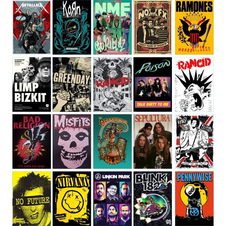 Terlaris Sticker Dinding Poster Band Pop Punk 20 Pcs A4 008