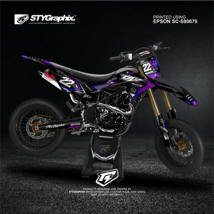 PREMIUM DECAL CRF 150L DTRACKER KLX BF HITAM UNGU CUSTOM NAMA DAN NOMOR