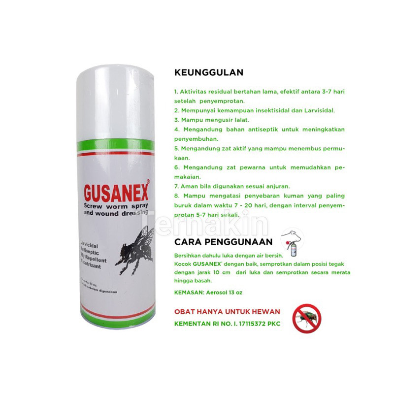 Gusanex Spray Obat Anti Lalat Untuk Luka Hewan 100% Original / Obat Sapi Kambing Anjing Kucing Dll.