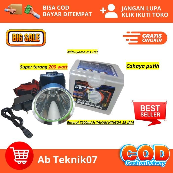 senter kepala 200watt mitsuyama ms 180 cahaya putih