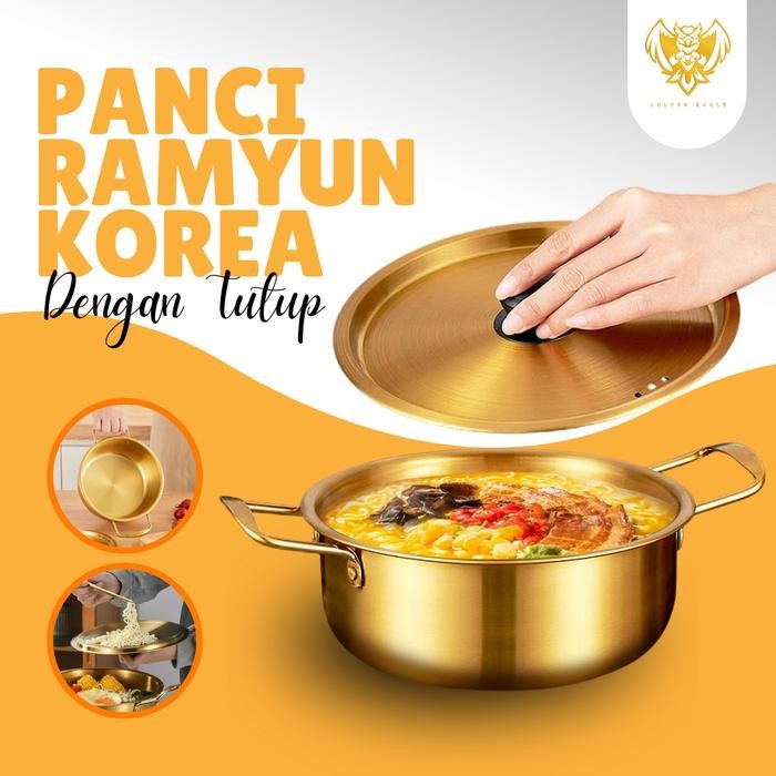 Panci Ramyun Gold Panci Ramyeon Korea Stainless Gold Panci Masak Mie Rebus Sup Panci Shabu Suki Pot
