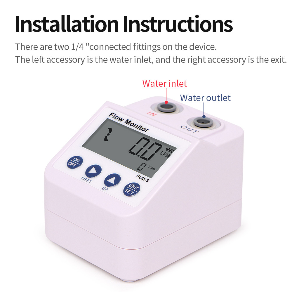 FLM-3 1/4" Flow Meter Water Purifier Electronic Digital Display Monitor Filter Water Flow Meter Alar