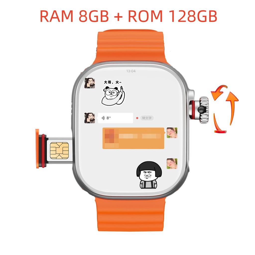 8GB  + 128GB 4G S10 Ultra Smart Watch Android 9.0 System With 2.2 inch Amoled Screen 800W Camera WiF