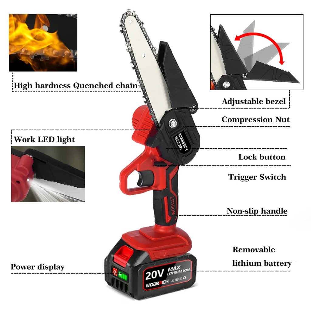 6 Inch Chain Saw Cordless Mini Handheld Pruning Saw Woodworking Electric Saw Cutting Tool For Makita