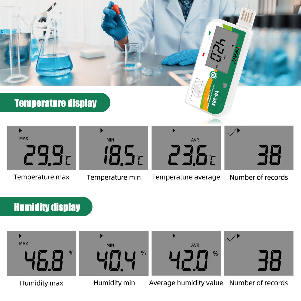 Yieryi Gravador de dados descartável de temperatura e umidade 35000 dados de armazenamento Registrad