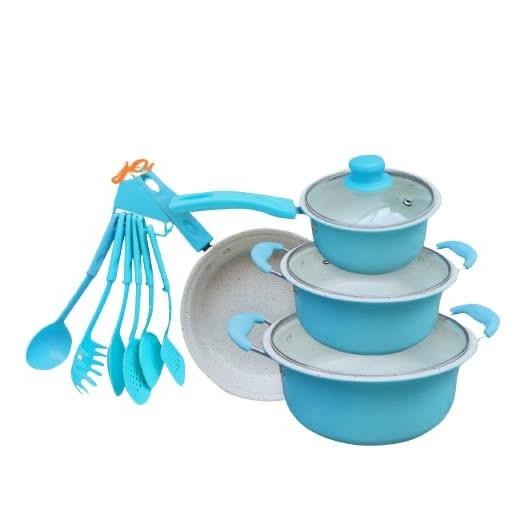Dapatkan Panci Set 14 Pcs Warna Biru Marble Snm713