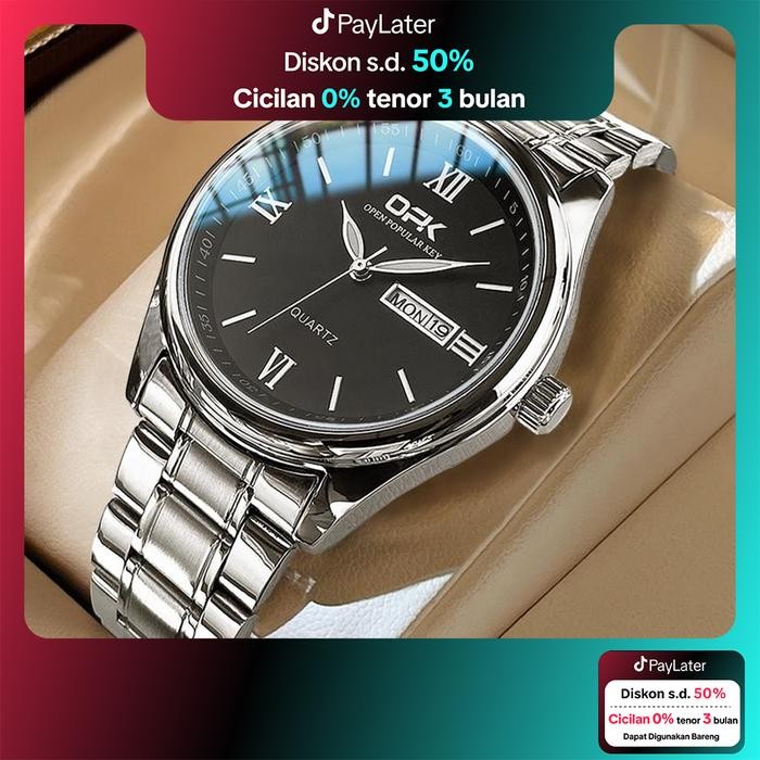 Terlaris OPK Jam Tangan Pria Original Anti Air Cowok Tahan Analog Waterproof Genuine Hitam Stainless