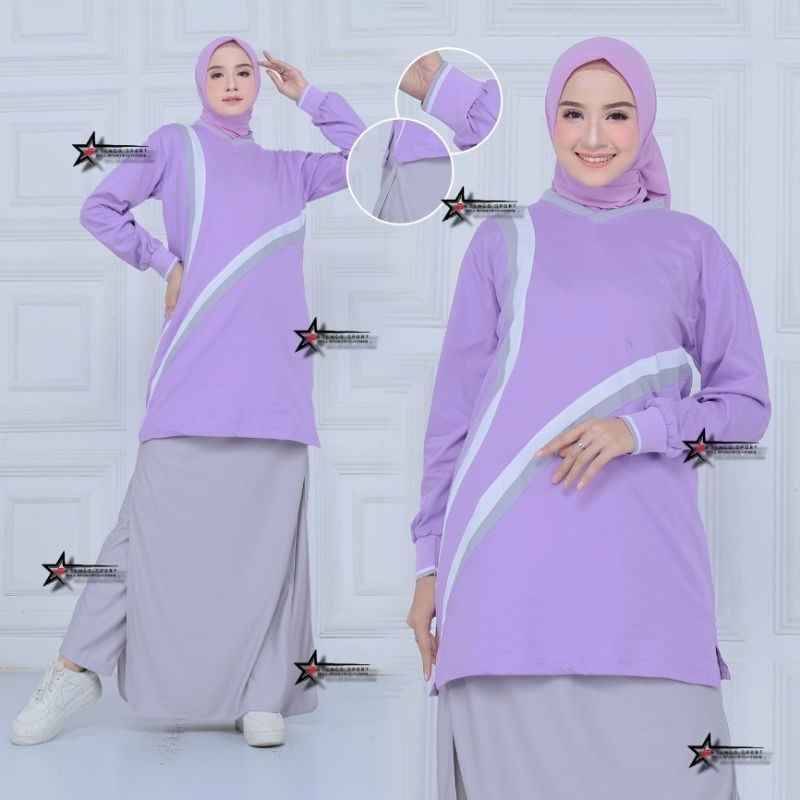 ROK CELANA ONE SET OLAHRAGA / SETELAN BAJU OLAHRAGA TUNIK MUSLIMAH / SETELAN BAJU OLAHRAGA CELANA