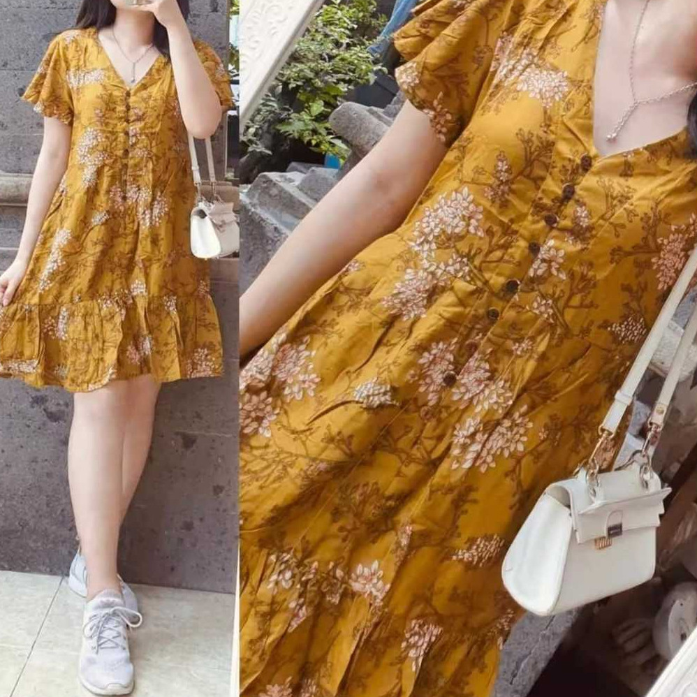 MIDI DRESS PENDEK BALI  DASTER BUNGA SAKURA//DRESS FUJI MOTIF BUNGA KEKINIAN TERBARU 2024